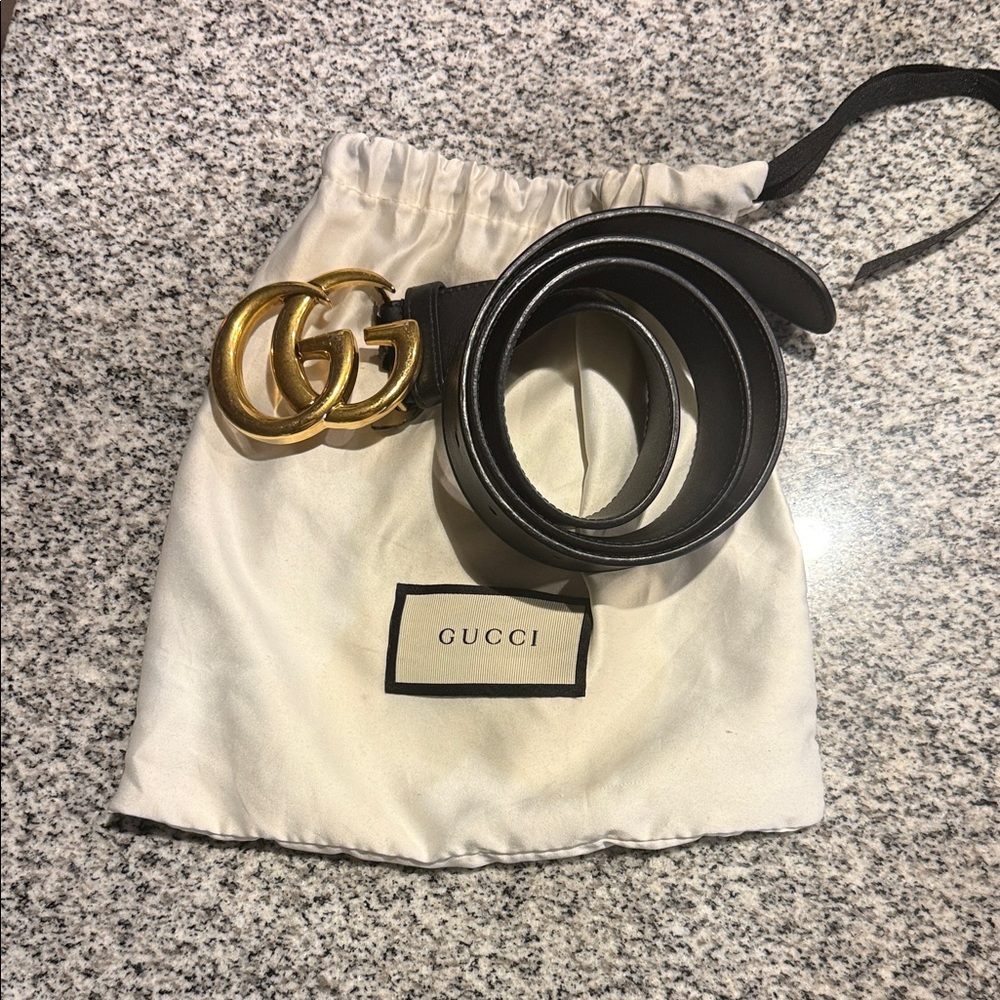 Gucci Black Belt with Double G Gold Buckle